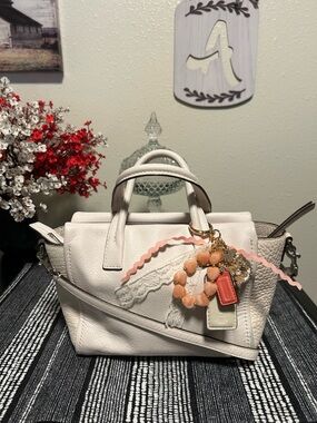 Coach❤️Bleecker Mini Riley Carryall Leather Satchel with Beaded Charm Included!